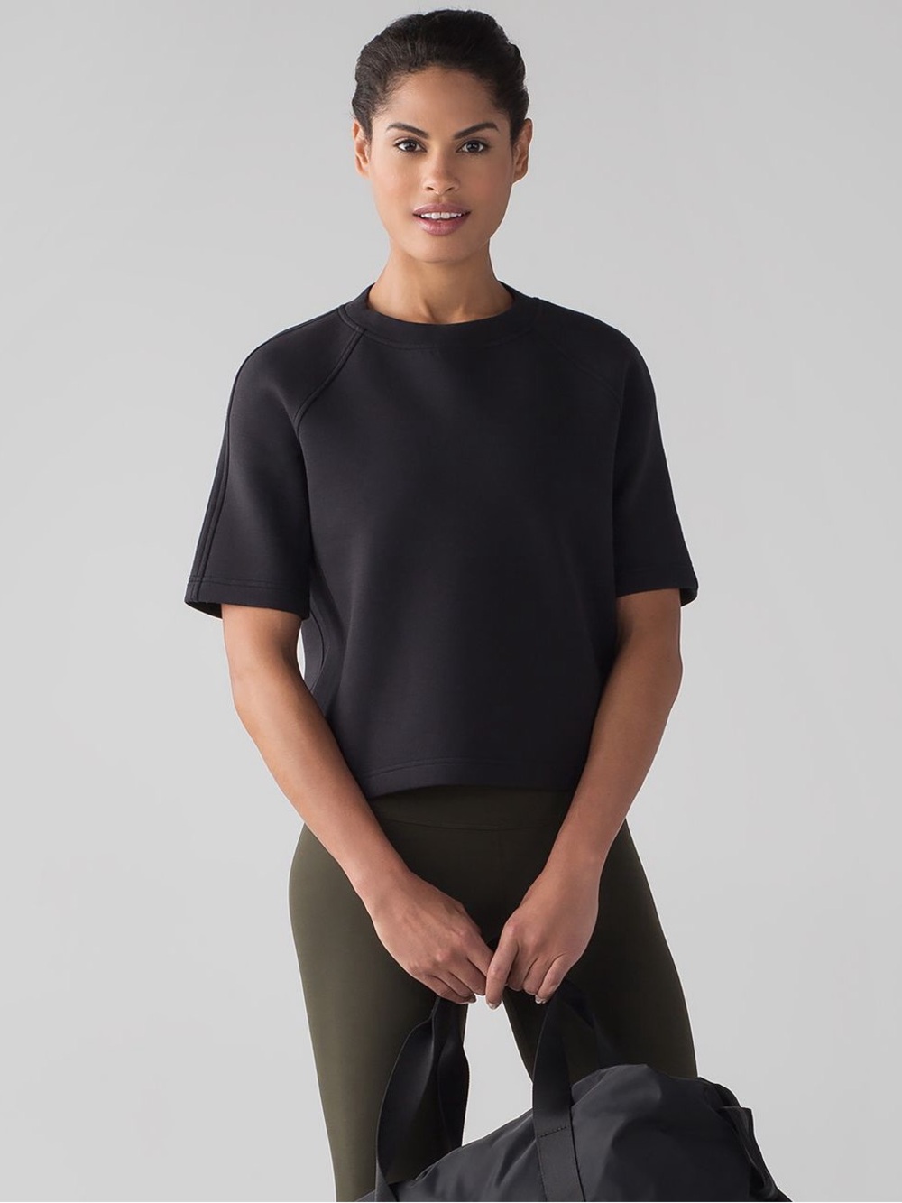 Lululemon Black Cropped Short Sleeve Sweater Crewneck